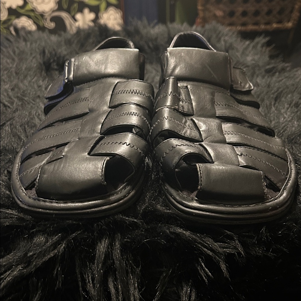 Faranzi Men's Black Vegan Leather Fisherman Sandals Sz 12